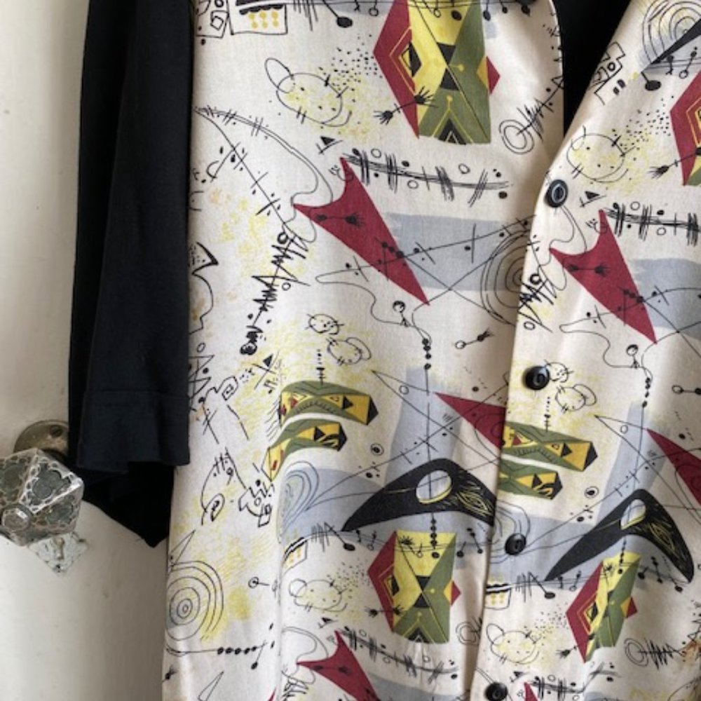 Vintage 90's does 50's mens Googie Retro print shirt size XL - Picture 4 of 5